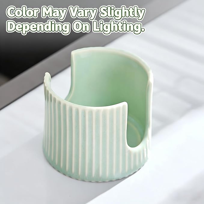 Ceramic Sponge Holder for Kitchen Sink, Quick Dry Sink Caddy Organizer with Non-Slip Base, Farmhouse Sponge and Brush Holder for Countertop, Bathroom or Kitchen, Vintage Green