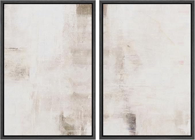 SIGNWIN Framed Canvas Print Wall Art Set Neutral Abstract Soft Beige and White Illustrations Modern Art Minimal Relax/Calm for Living Room, Bedroom, Office - 24"x36"x2 Black