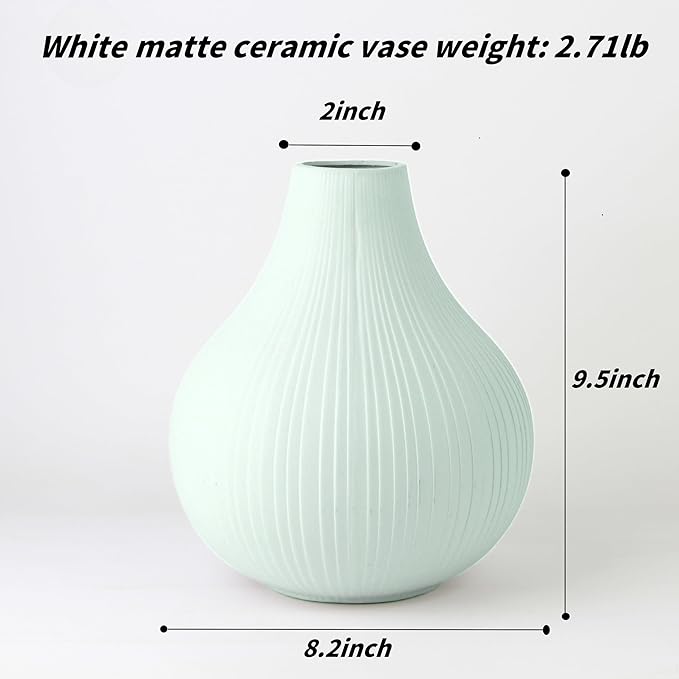 Large Ceramic Vase Modern Vase White Vase for Room，Big Belly Vases Minimalism Style for Home Decor，Flower Vases Decorative Vase for Shelf Decor/Table/Living Room/Kitchen/Office (White, 9.5Inches)