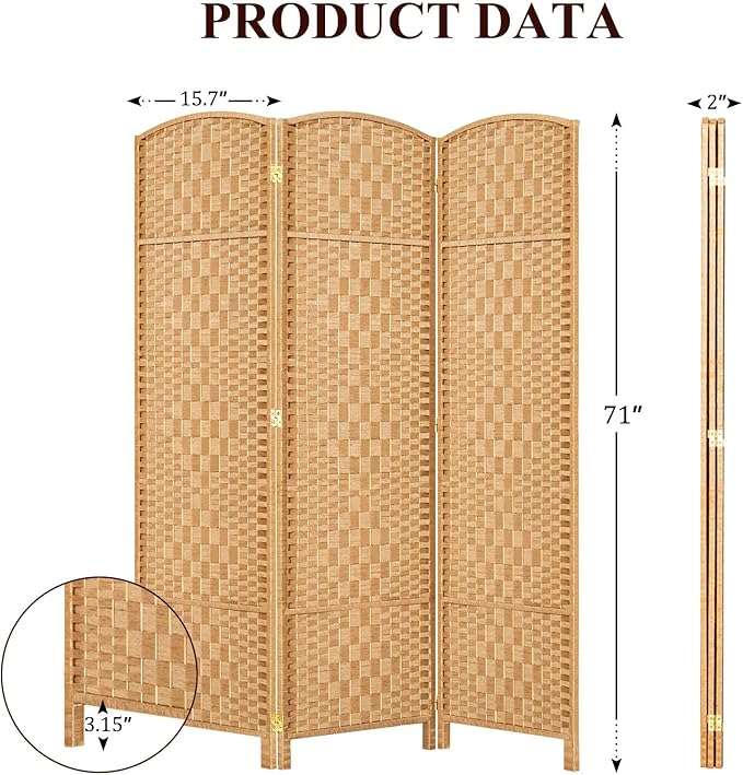 HALLYBEE Room Divider, Room Dividers and Folding Privacy Screens, 16in Privacy Screen, 3 Panel Temporary Wall Partitions, 6ft Space Separation Panel Screen, Light Beige
