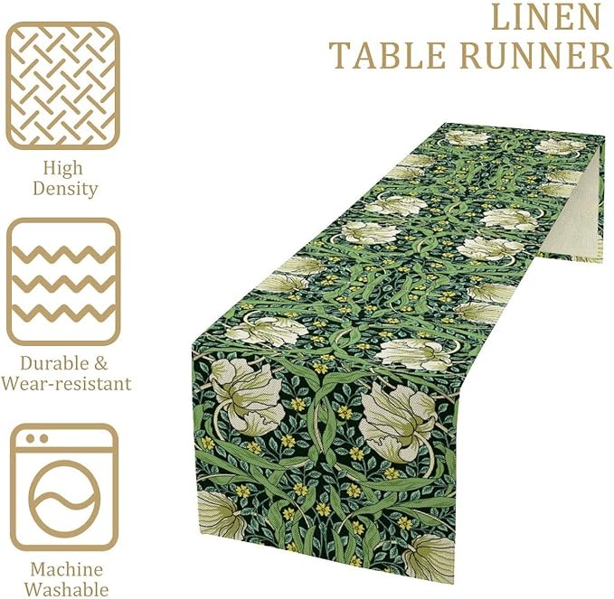William Morris Vintage Flower Table Runner, Beautiful Vintage Boho Floral Tree Plant Pattern Dinner Runner for Home Kitchen Dining Table Decoration 13x120 Inch