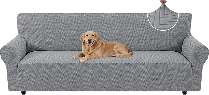 Stretch Sofa Slipcover 3 Cushion Couch X-Large Sofa Cover,91"-110" Non Slip Soft Couch Sofa Cover Washable Furniture Protector with Non Skid Foam and Elastic Bottom for Kids, Pets,Light Gray