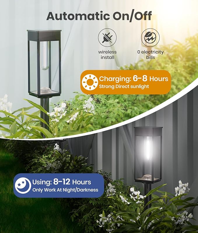 ALFIOT Solar Pathway Lights Outdoor, 4 Pack Bright Solar Lights Outdoor, IP65 Waterproof Garden Decor Solar Powered Landscape Lighting for Yard Patio Walkway Driveway Pathway (Cool White)