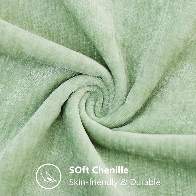decorUhome Chenille Sage Green Summer Throw Pillow Covers 12x20 Inch Set of 2, Decorative Soft Couch Pillow Covers Solid Dyed Accent Farmhouse Neutral Rectangle Pillow Cases for Sofa