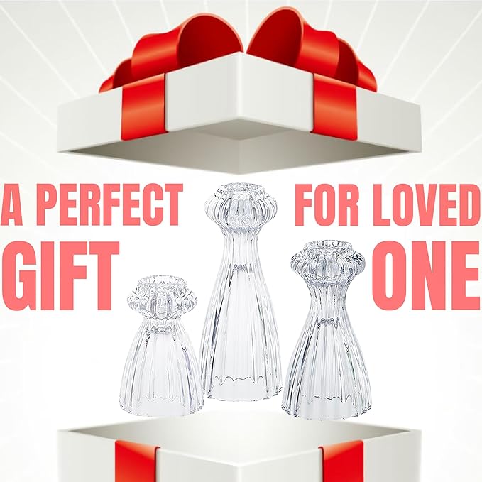 Lysenn Glass Candle Stick Holder Set of 3 – Premium Taper Candle Holders for Romantic Ambiance - Candle Sticks Holder Decor for Special Occasions - Smoke Gray