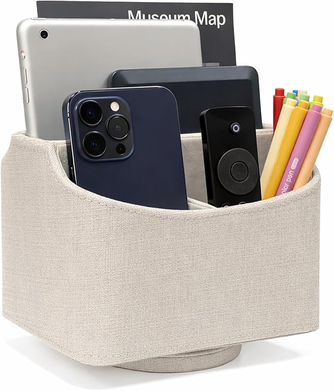 UnionBasic Rotating Desk Organizer, 360 Desk Spinning Caddy, Desktop TV Guide/Mail/Media/Remote Controller Holder Organizer, Beige