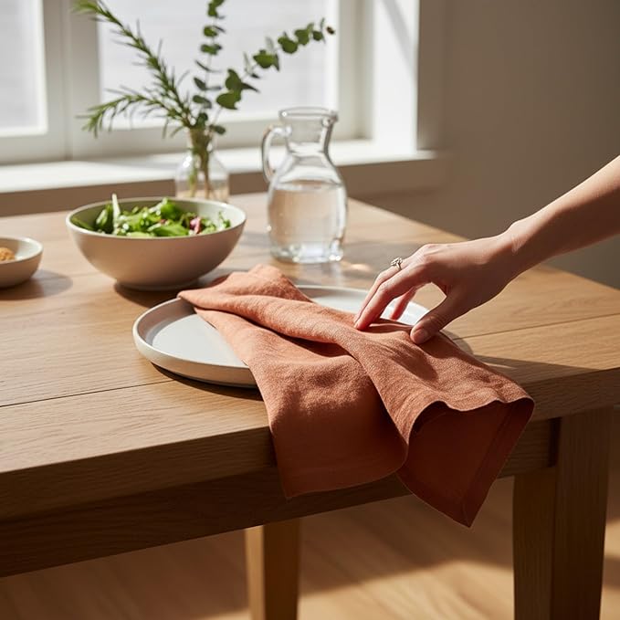Linen Napkins –100% French Flax – Stonewashed Pure Linen Cloth Napkins - Size 18 Inch x 18 Inch – Set of 4 (Rustic Orange)