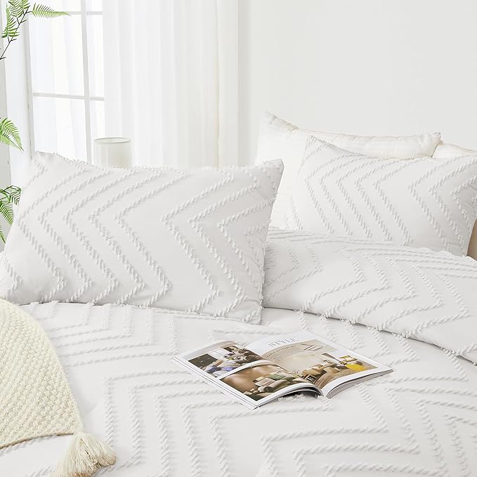 Andency White Oversized Super King Comforter Set 120x120, Extra Large King Size Comforter Oversize Boho Soft Warm Bedding Comforter Sets, 3 Pieces Aesthetic Chevron Textured Bedding Set