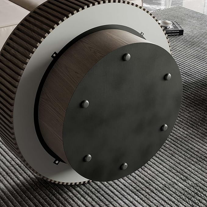 Round Coffee Table with Storage, Modern Wooden Coffee Table with Solid Wood Veneered, Circle Center Table Accent Tea Table for Living Room Apartment Small Space (31.5''L × 31.5''W × 14''H, Grey)