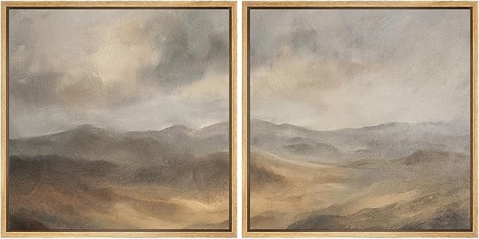 SIGNFORD Framed Canvas Print Wall Art Set Neutral Toned Mountain Landscape Abstract Earthy Illustrations Modern Art Minimal Relax/Calm for Living Room, Bedroom, Office - 24"x24"x2 Natural