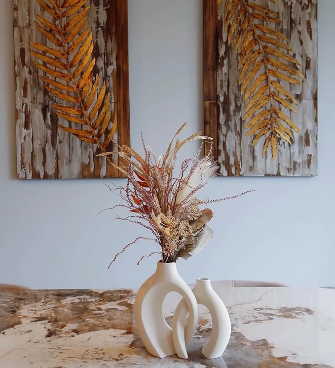 Matte Ceramic Vase Set of 2 Boho Modern Nordic White Flower Vases Minimalist ins for Home Decor Living Dining Room Bedroom Table Centerpieces Office Gifts