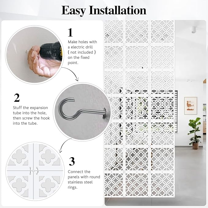 Boshen 12PCS Hanging Room Divider Wall Screen Panel Room Divider Panels Privacy Screen Divider Home Decor for Living Room Bedroom Home Office Restaurant Decor-Window Flower