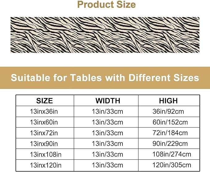 Fur Table Runner,Animal Zebra Skin Texture Pattern Table Runner for Coffee Table Dining Room Table Bedroom Party Holiday Decor 13x90inch