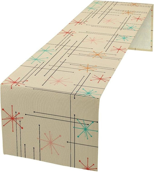 Mid Century Table Runne Retro Abstract Geometric Modern Diamond Atomic Star 1950S 1960S Coffee Table Decoration for Kitchen Dining Room Holiday Party Family Gatherings Decor 13x60in