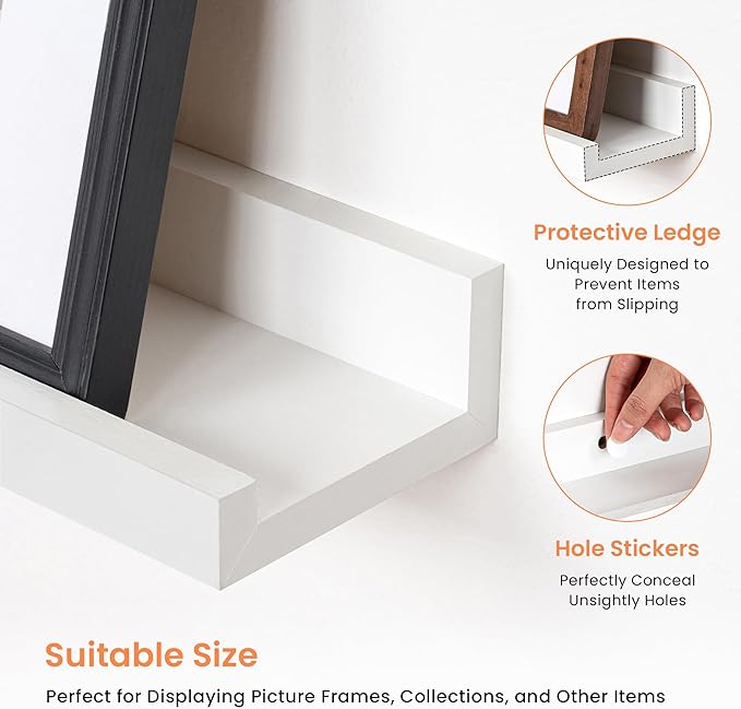 RICHFOCUS Picture Ledge Shelf, 36 inch Floating Shelves Set of 2, Wood Wall Shelves with Lip, Wall Decor Storage for Bedroom Living Room Bathroom Kitchen Nursery Photo Picture, White