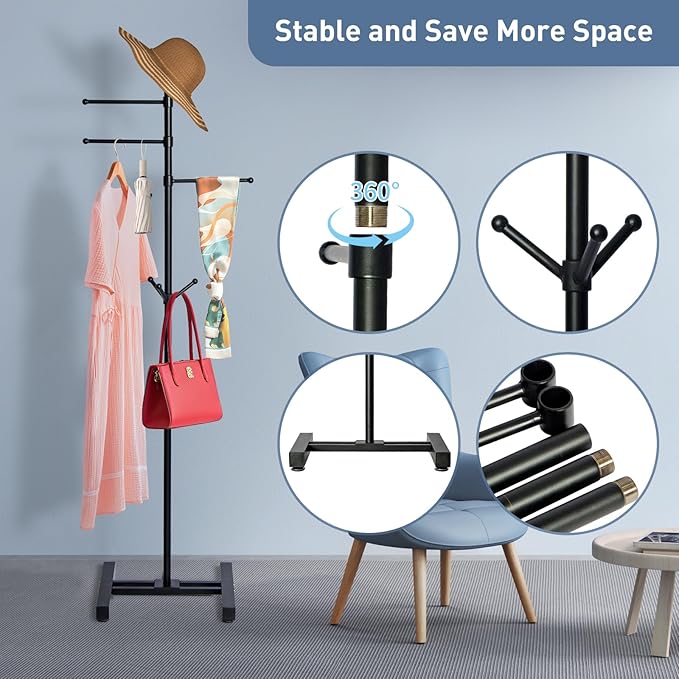Metal Coat Rack Freestanding heavy duty,modern coat rack Sturdy Coat Tree Stand,3 straight arm, it can be used to hang wallets, clothes and hats for entrance halls, living rooms, bedrooms and offices.