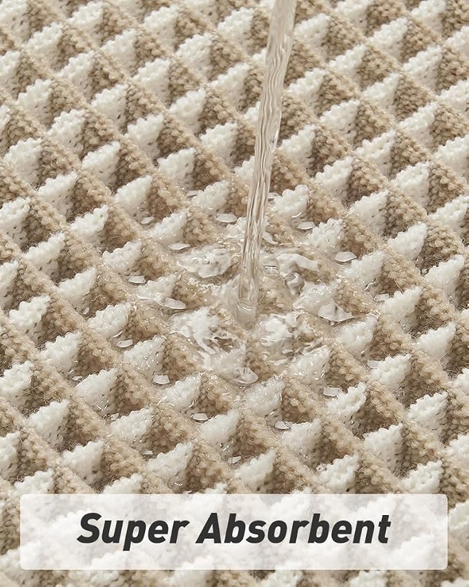 AMOAMI Waffle Bath Mats for Bathroom Bathroom Rugs Set of 2 Waffle Bathroom Mat 2 Pieces, Brown & Cream, 17" x 24" + 20" x 32"