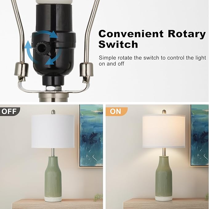 24.5" Ceramic Table Lamps Set of 2 for Bedroom, Sage Green Table Lamps for Living Room End Table, Small Farmhouse Bedside Lamps for Nightstands (2 LED Bulbs Included)