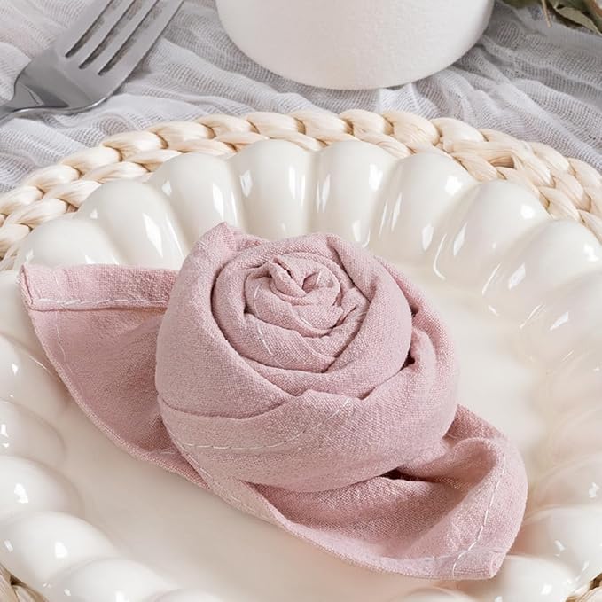MLMC 8 Pack Pink Cloth Napkins Rustic Washable Cotton Linen Napkins Set of 8 Dusty Pink 17"x17" Reusable Dinner Napkins Cloth for Wedding Bridal Shower Reception