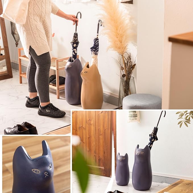 PaletteLife Cat Umbrella Stand, Compact Ceramic Umbrella Holder for Entryway, Cute Scandinavian Decorative Umbrella Rack, Purple