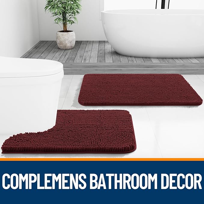 OLANLY Bathroom Rugs 30x20, Extra Soft Absorbent Chenille Bath Rugs, Rubber Backing Quick Dry, Machine Washable Bath Mats for Bathroom Floor, Tub and Shower, Home Decor Accessories, Andorra Red-Brown