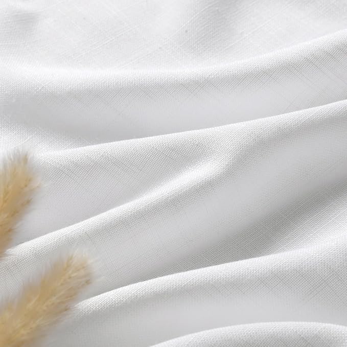 Nanspring White Cafe Curtains 48 Inch Length Set 2 Panel Back Tab Pocket Semi Sheer Short Linen White Curtain Tiers for Small Bathroom Window Basement 52x48