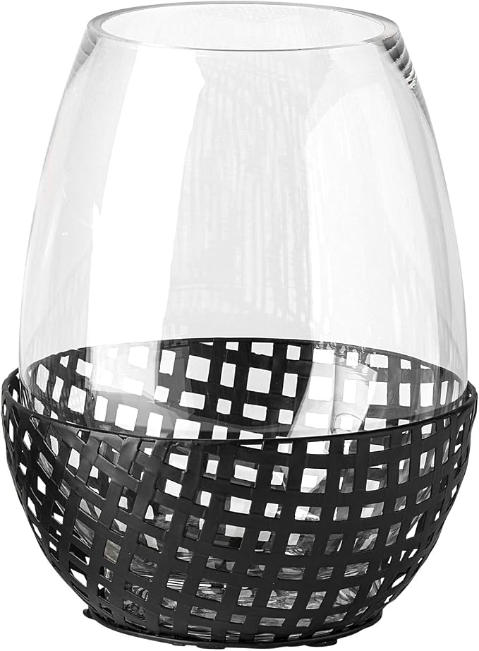 Mercana Furniture and Decor Reena II Large Black Woven Metal Base Table Candle Holder
