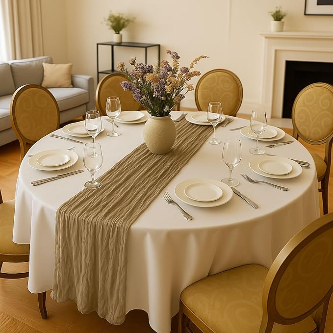 3 Pack Brown 10FT Cheesecloth Table Runner –120 Inch Rustic Gauze Table Runners for Fall Wedding, Thanksgiving, Farmhouse Dinner, Boho Party Décor