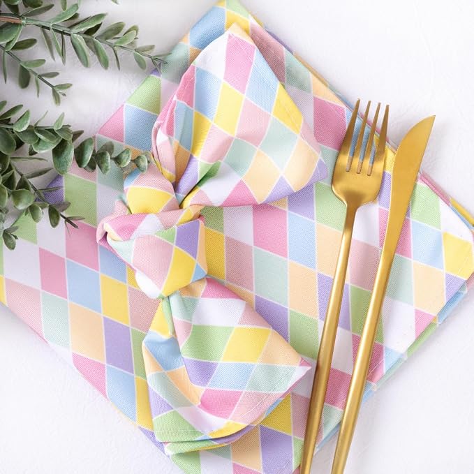 Socomi Easter Spring Cloth Napkins Diamond Pastel Washable Cotton Napkins 17"x17" for Wedding Party Bridal Baby Shower Birthday Table Decorations Set of 4