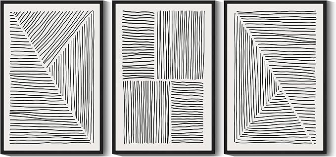 Drsoum Mid-Century Modern Framed Wall Art Large 24x36in Minimalist Abstract Boho Black Line Wall Decor Geometric Artwork Kitchen Dining Room Black Framed