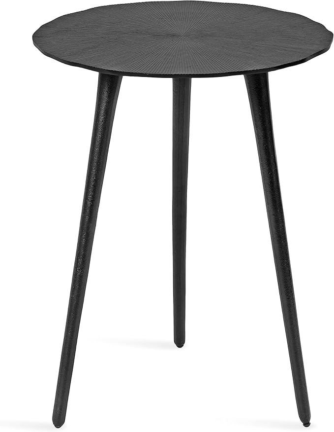 Kate and Laurel Sancia Modern Round Side Table; 16 x 16 x 20; Black; Sand Casted Aluminum Bedside Table for Display and Storage as a Bedroom Nightstand or Living Room Accent
