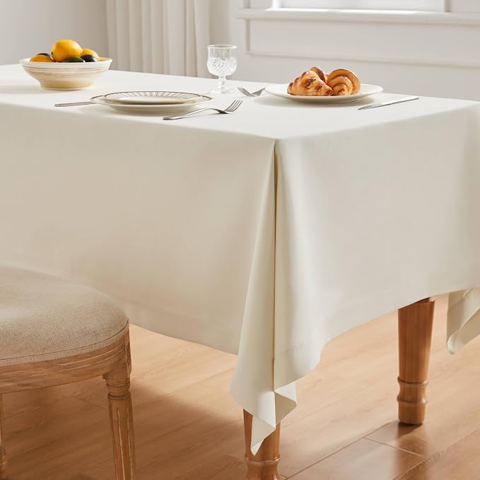 ZeeMart Basic Linen Textured Table Cloth, 60 x 60 Inch Ivory, Farmhouse Style Off White Square Tablecloth, Wrinkle Resistant Washable Heavy Weight TableCloths