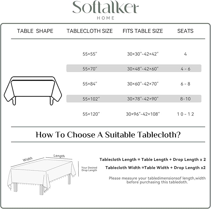Softalker Outdoor Tablecloth Rectangle, Waterproof Linen Cotton Farmhouse Table Cloths with Tassel, Heavy Weight Wrinkle Free Boho Table Cover for Picnic Camping Dining - 55 x 84 Inch, Blue Stripe