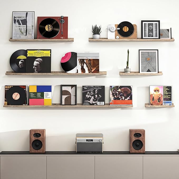 Heimlove Picture Ledge Shelf, Floating Shelves Set of 2, 23.62Inches Picture Shelf for Wall with Ledge, Kids Bookshelf Wall Mounted for Living Room Bedroom Decor Books Photo Frames - Gray