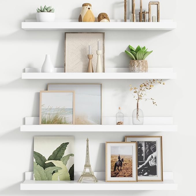 FLYJOE Floating Picture Ledge Shelves for Wall Set of 4, 24 Inch Wall Shelves with Lip Long Large Nursery Book Shelf for Toys Storage Kids Bookshelf Wall Mounted Living Room Bedroom Decor Frames