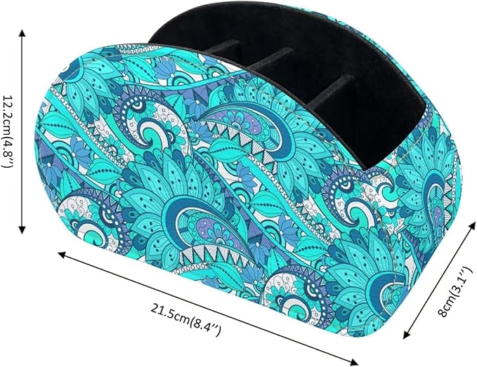 Floral Print Remote Control Holder with 5 Compartments, PU Leather Office Desk Organizers - Couch/TV Cabinet/Bedside Table Accessory - Space Saving Desktop Caddy