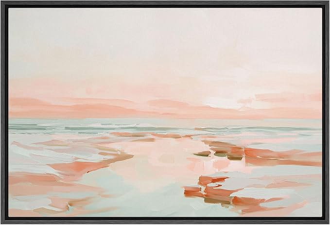 SIGNWIN Framed Canvas Print Wall Art Soft Pastel Coastal Shoreline Abstract Seascape Illustrations Modern Art Decorative Boho Relax/Zen Nordic for Living Room, Bedroom, Office - 24"x36" BLACK