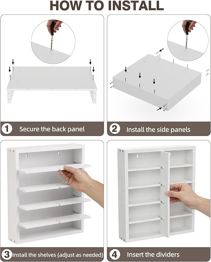 TJ.MOREE White Wood Sunglasses Organizer, Wall Mounted 10 Pairs Sunglasses Display Case, 5-Tier Eyewear Storage Holder with Adjustbale Shelves for Countertop