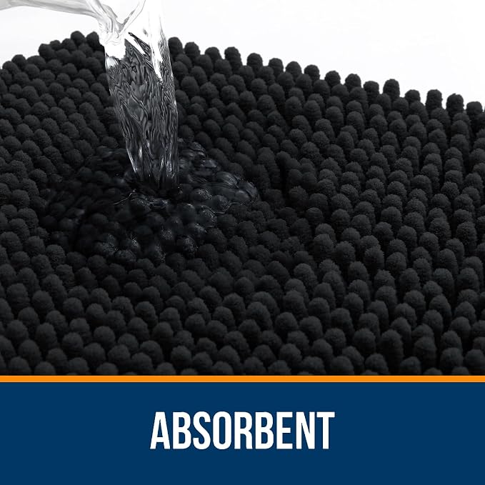 OLANLY Large Bathroom Rugs 40x24, Extra Soft Absorbent Chenille Bath Rugs, Rubber Backing Quick Dry, Machine Washable Bath Mats for Bathroom Floor, Tub and Shower, Home Decor Accessories, Black