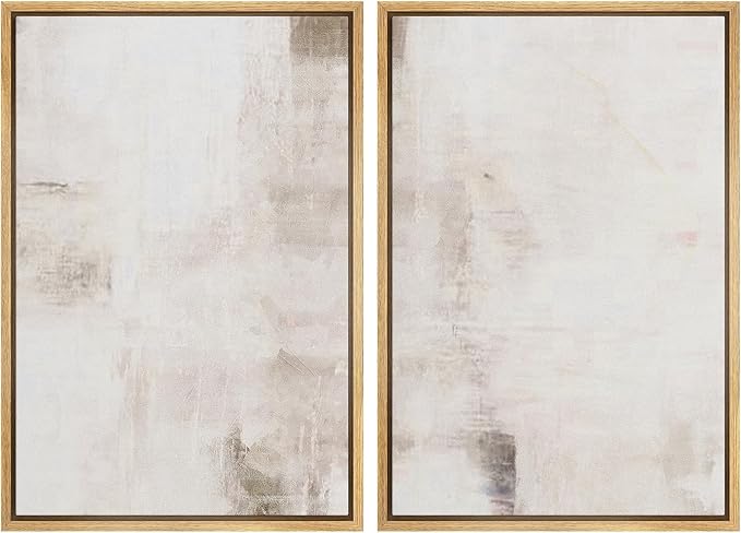 SIGNWIN Framed Canvas Print Wall Art Set Neutral Abstract Soft Beige and White Illustrations Modern Art Minimal Relax/Calm for Living Room, Bedroom, Office - 24"x36"x2 Natural