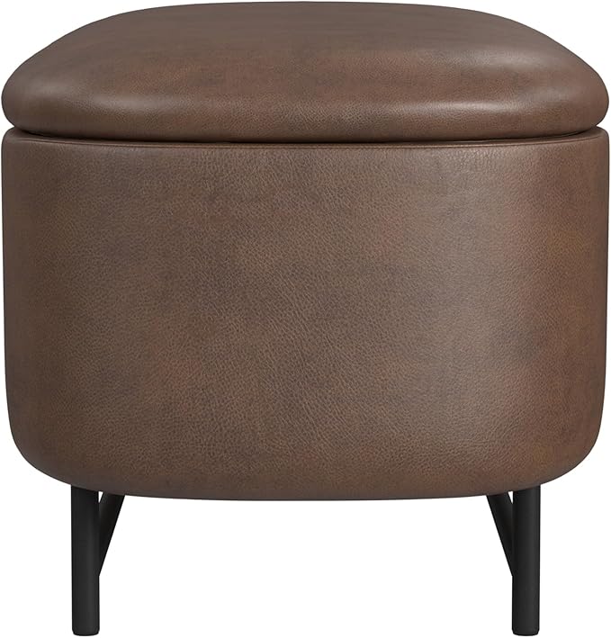 HomePop Ellipse Modern Storage Bench with Metal Legs |Homepop Home Décor|Bench with Storage for Living Room & Bedroom - Brown Faux Leather