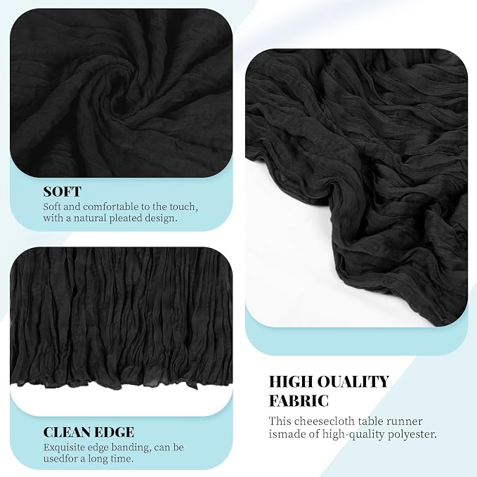 6 Pack Black Cheesecloth Table Runner, 17 x 108 Inch, Gauze Cheese Cloth Table Runner Rustic Sheer Runner for Wedding Birthday Party Baby Shower Table Decor(Black)