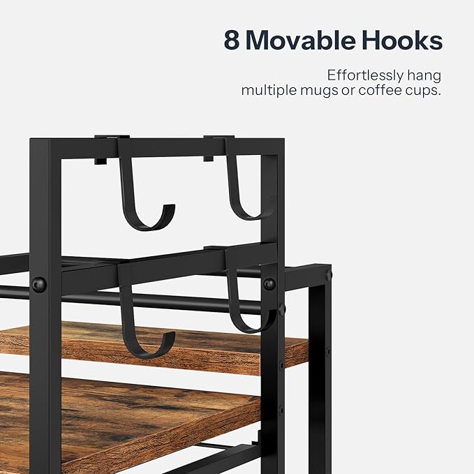 HOOBRO K Cup Holder, Coffee Pod Organizer for Counter, 35 Capacity Pods Storage Organizer Cups with Mug Rack, Coffee Maker Stand, Coffee Station for Syrup, Rustic Brown and Black BF01CR01