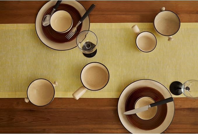 Solino Home Linen Small Table Runner 36 Inches - Athena, 100% Pure Linen Chambray Lemon Yellow Table Runner 14 x 36 Inch Ideal for Dresser and Coffee Tables, Summer