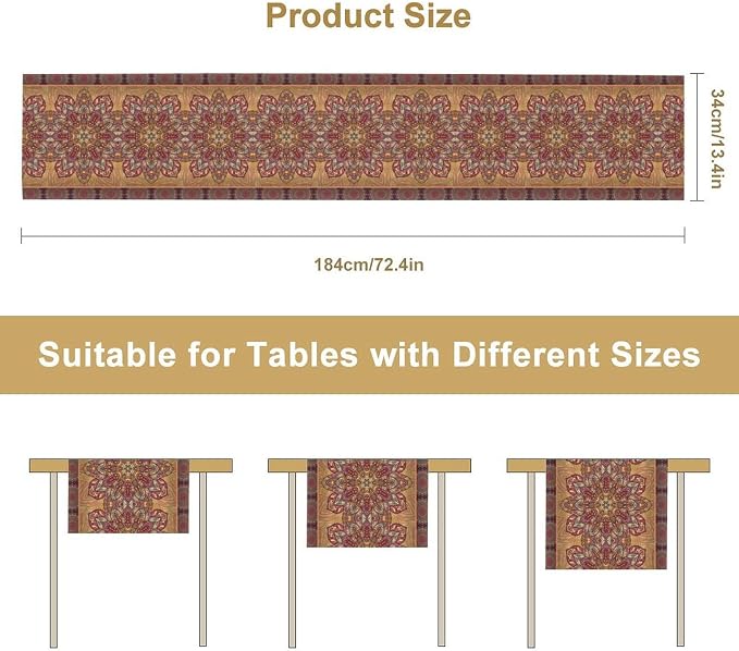 YCness Retro Mandala Table Runner Vintage Boho Table Decor Bohemian Polyester Runner for Tables Brown Farmhouse Spring Decor for Kitchen Dining Tables Runner 13x36 Inch