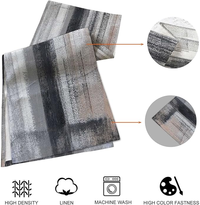 Black and Grey Modern Table Runner and Place Mats Set of 6 Abstract Black and White Gray Pink Linen Dining Mat Sets Washable Ivory Tabletop for Home Table Decorations 70 Inches Long