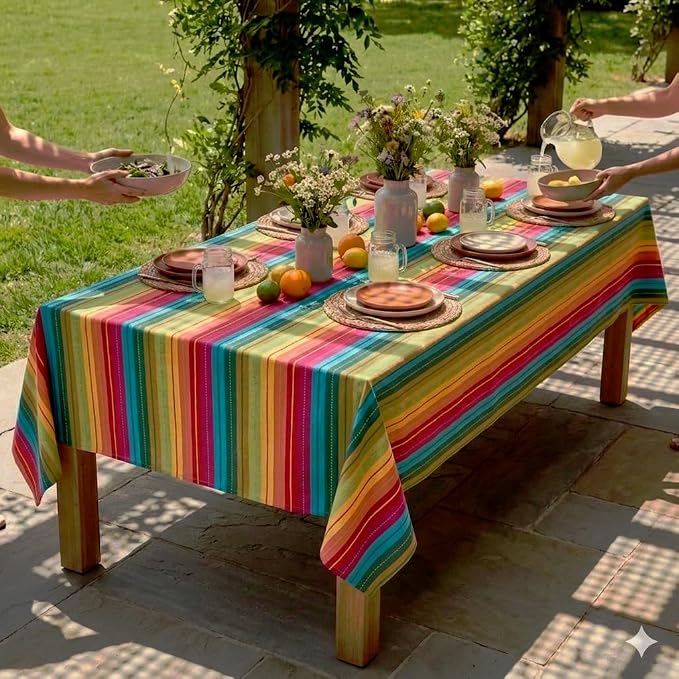 Urban Villa Table Cloth Kitchen Dining Tabletop Cover 100% Cotton 60x102 Inches Rectangle Tablecloth Washable Reusable Ideal for Hotel Restaurant Farmhouse Wedding Holiday Dinner Parties - Red Multi