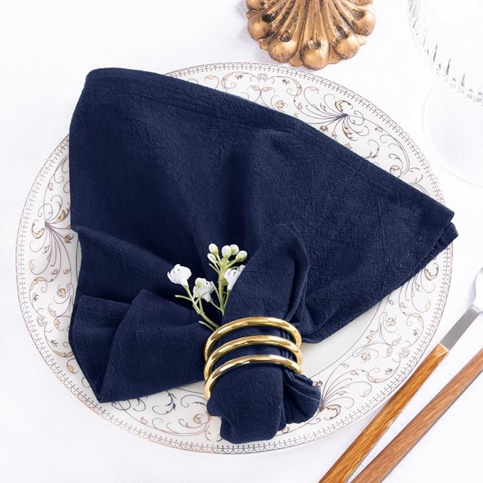 MLMW Navy Blue Napkins Cloth Set of 6 Linen Spring Cotton Napkins Cloth Bulk Washable Dinner Napkins16×16" for Graduation Wedding Party Baby Bridal Shower Birthday Table Decor