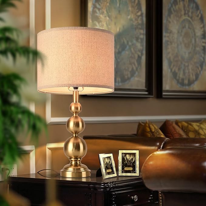 Ziqqeelam Gold Table Lamp Set of 2, 24.4" Table Lamps for Living Room, Gold Tall Skinny Table Lamps, Modern Buffet Lamp for Bedroom Bedside, Nightstand, Desk, End Table, Entry Way