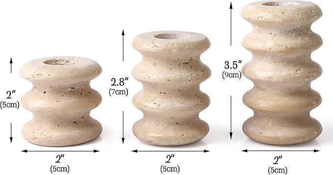 Vixdonos Natural Stone Candle Holder Set of 3 Taper Candle Candlestick Mantle Candle Stand for Home Decor,Wedding,Party and Table Centerpieces(White)